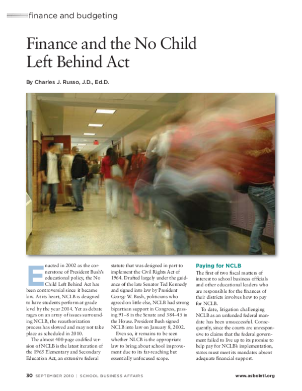 (PDF) Finance and the No Child Left Behind Act
