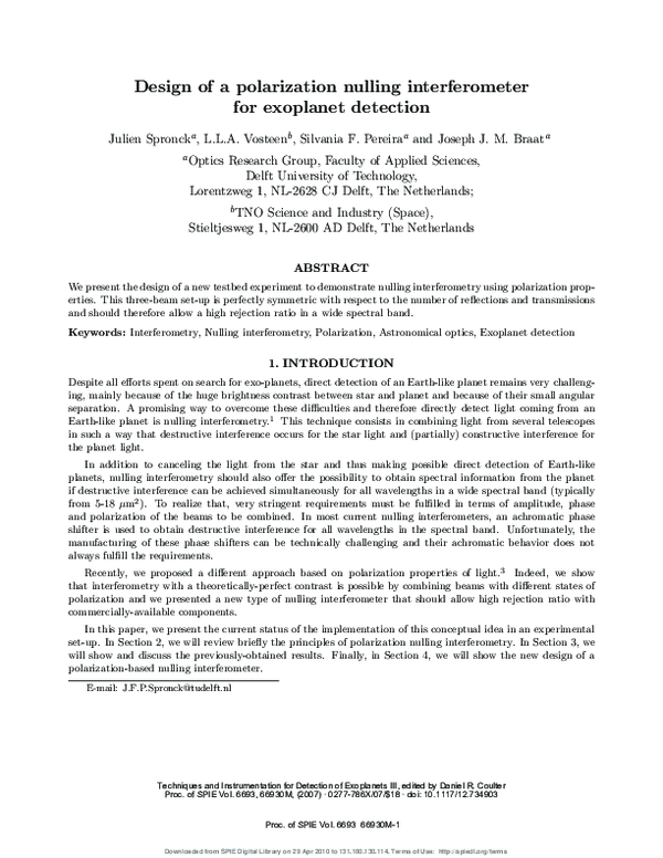 (PDF) Design of a polarization nulling interferometer for exoplanet ...
