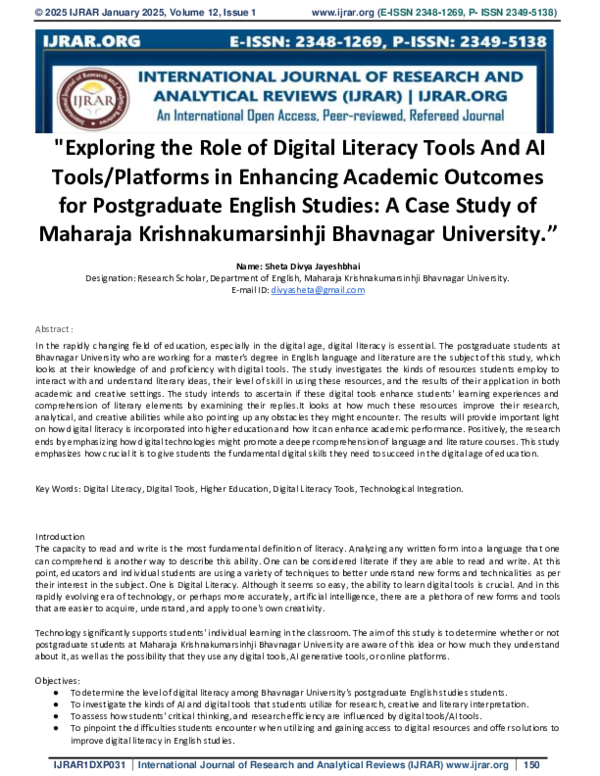 (PDF) "Exploring the Role of Digital Literacy Tools And AI Tools ...