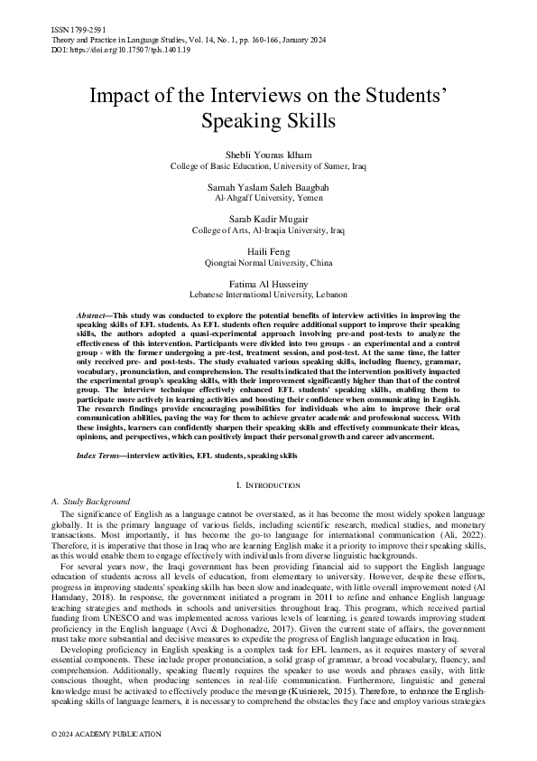 (PDF) Impact of the Interviews on the Students’ Speaking Skills
