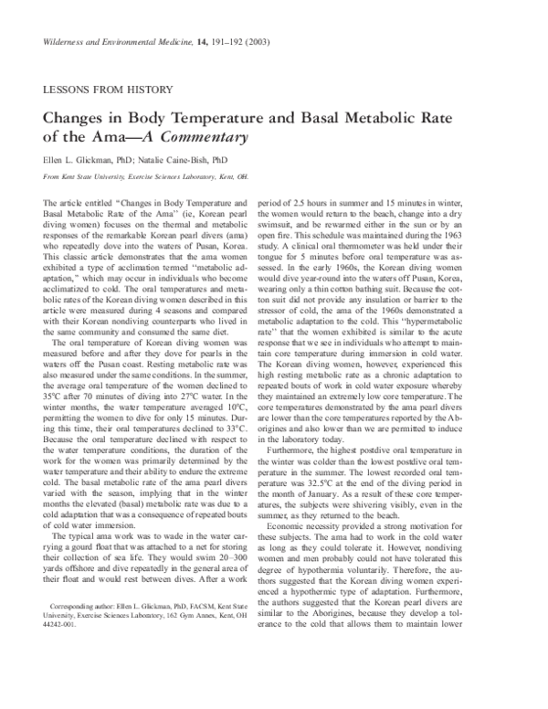 (PDF) Changes in Body Temperature and Basal Metabolic Rate of the Ama—A ...