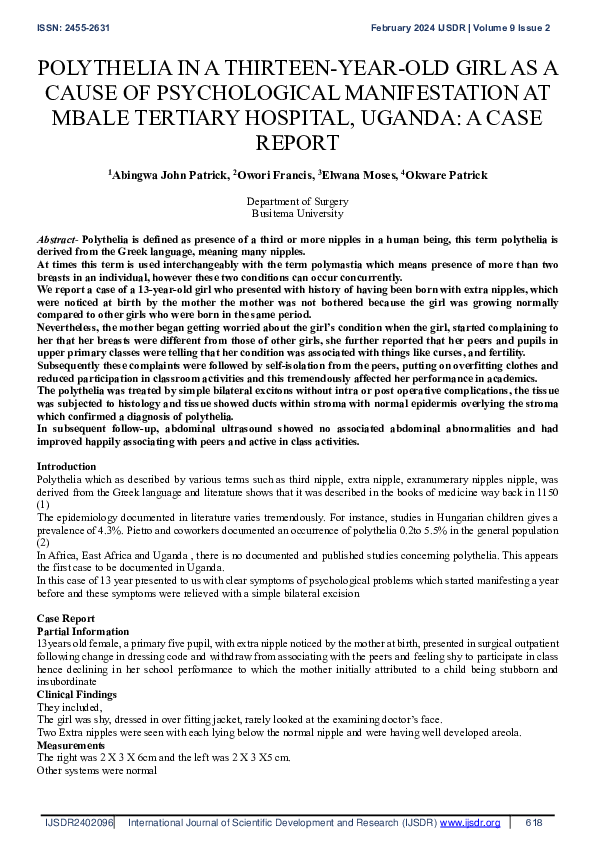 (PDF) POLYTHELIA IN A THIRTEEN-YEAR-OLD GIRL AS A CAUSE OF ...