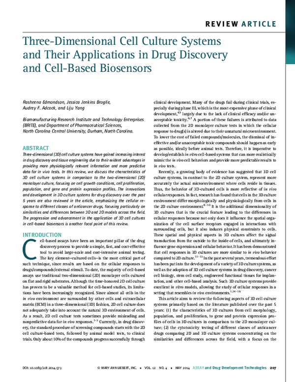 (PDF) Three-Dimensional Cell Culture Systems and Their Applications in ...