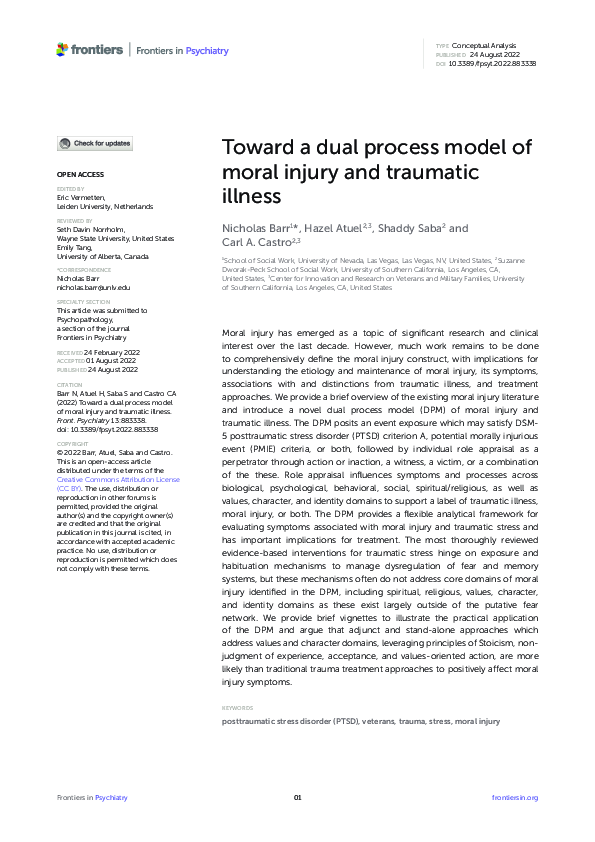(PDF) Toward a dual process model of moral injury and traumatic illness