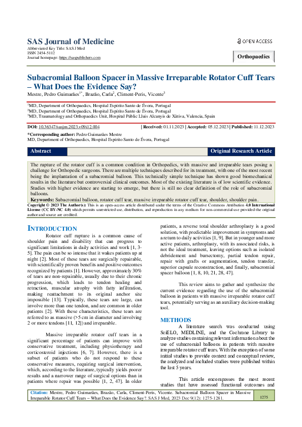 (PDF) Subacromial Balloon Spacer in Massive Irreparable Rotator Cuff ...