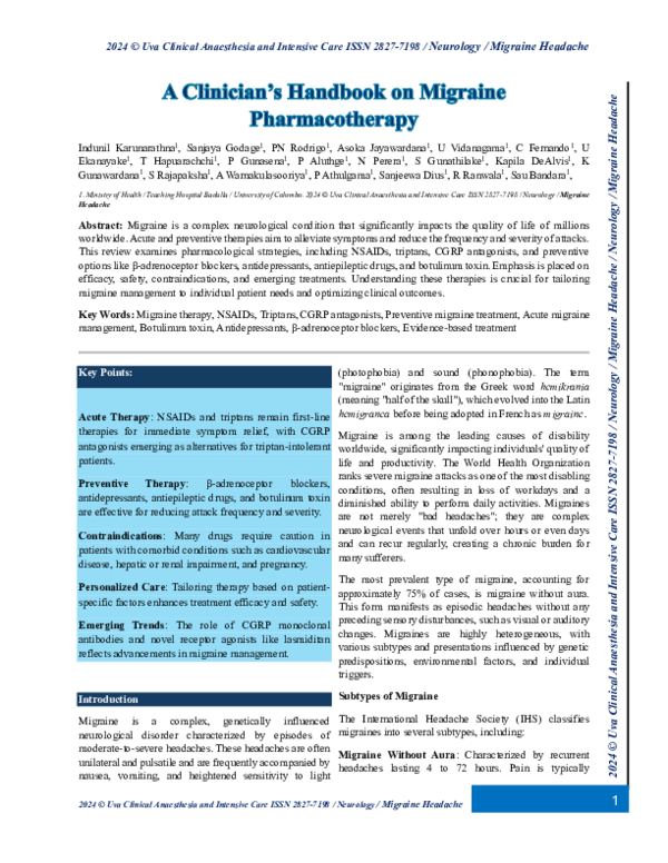 (PDF) A Clinician's Handbook on Migraine