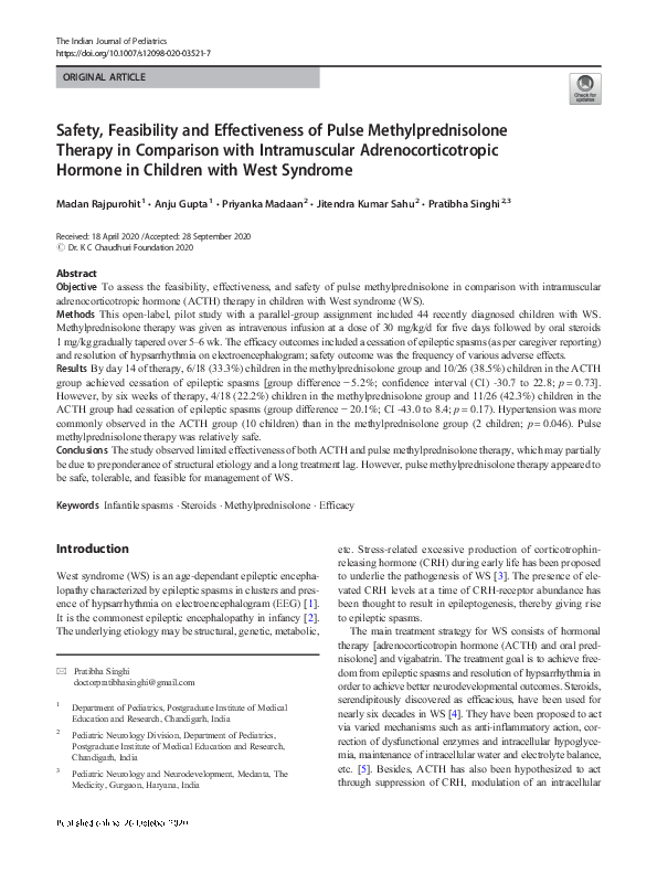 (PDF) Safety, Feasibility and Effectiveness of Pulse Methylprednisolone ...