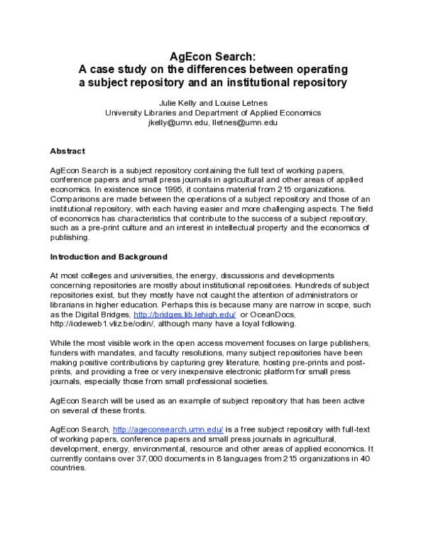 (PDF) AgEcon Search: A case study on the differences between operating ...