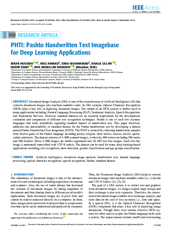 (PDF) PHTI: Pashto Handwritten Text Imagebase for Deep Learning ...