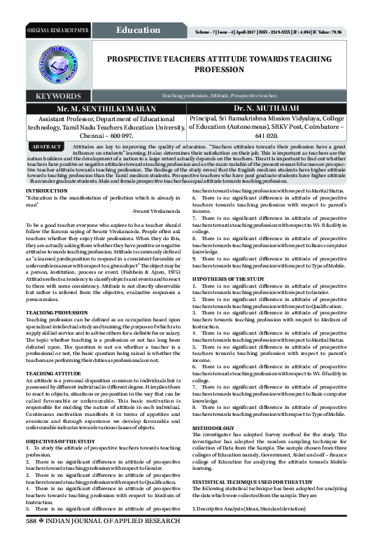 (PDF) Prospective Teachers Attitude Towards Teaching Profession