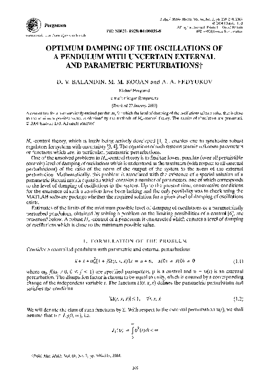(PDF) Optimum damping of the oscillations of a pendulum with uncertain ...