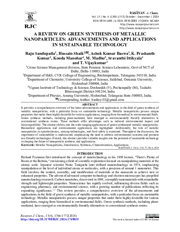 (PDF) A REVIEW ON GREEN SYNTHESIS OF METALLIC NANOPARTICLES ...