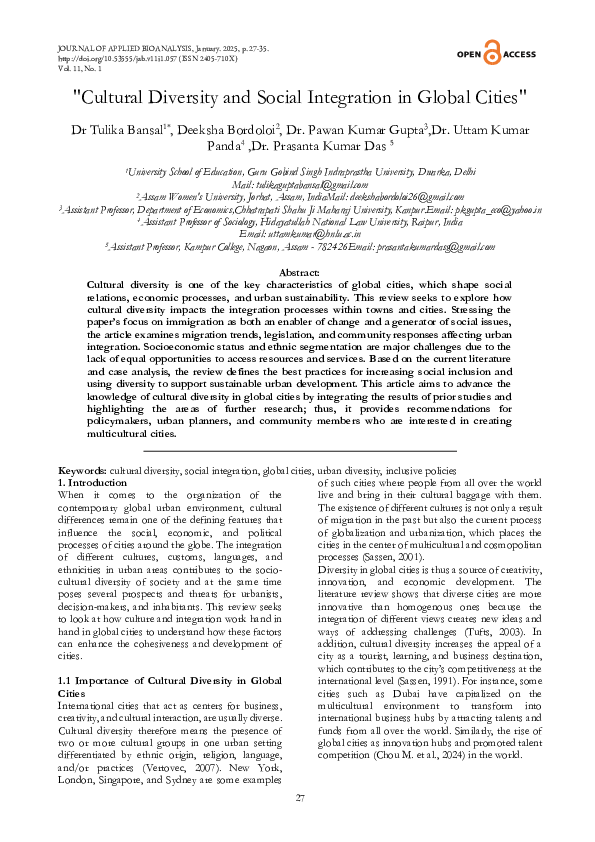 (PDF) Cultural Diversity and Social Integration in Global Cities