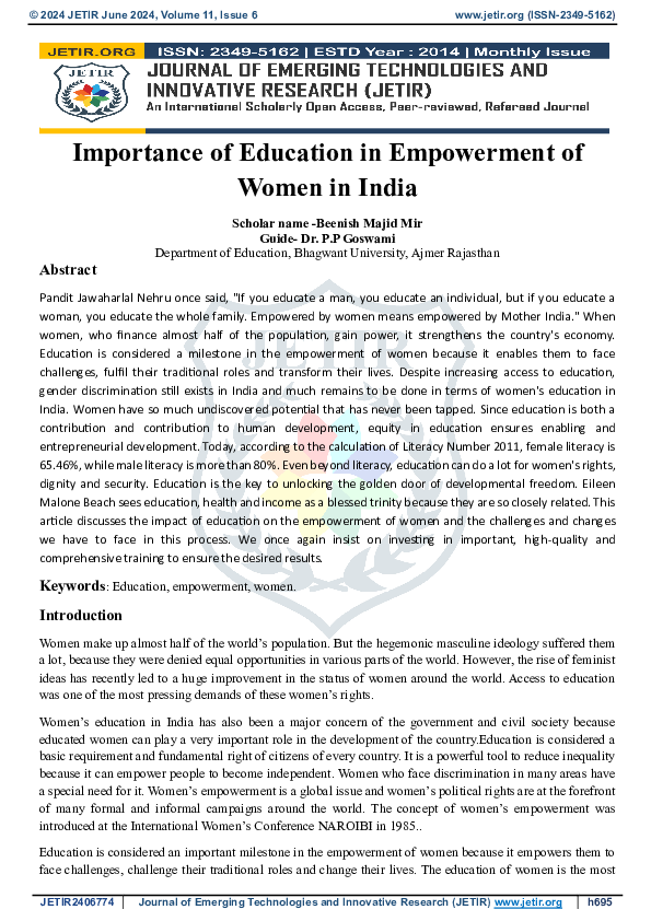 (PDF) Importance of Education in Empowerment of Women in India Scholar ...