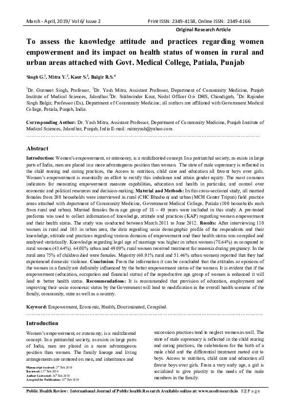 (PDF) To assess the knowledge attitude and practices regarding women ...
