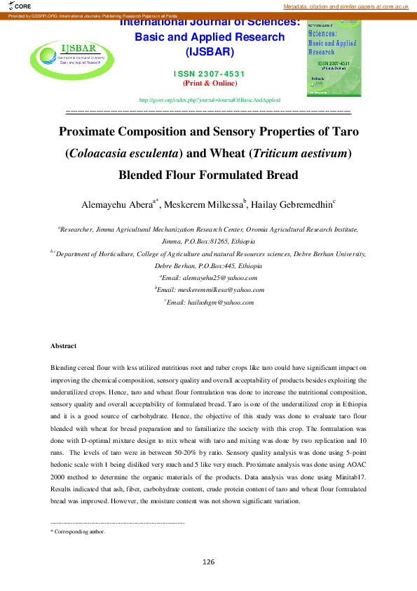 (PDF) Proximate Composition and Sensory Properties of Taro (Coloacasia ...