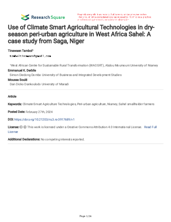 (PDF) Use of Climate Smart Agricultural Technologies in dry-season peri ...