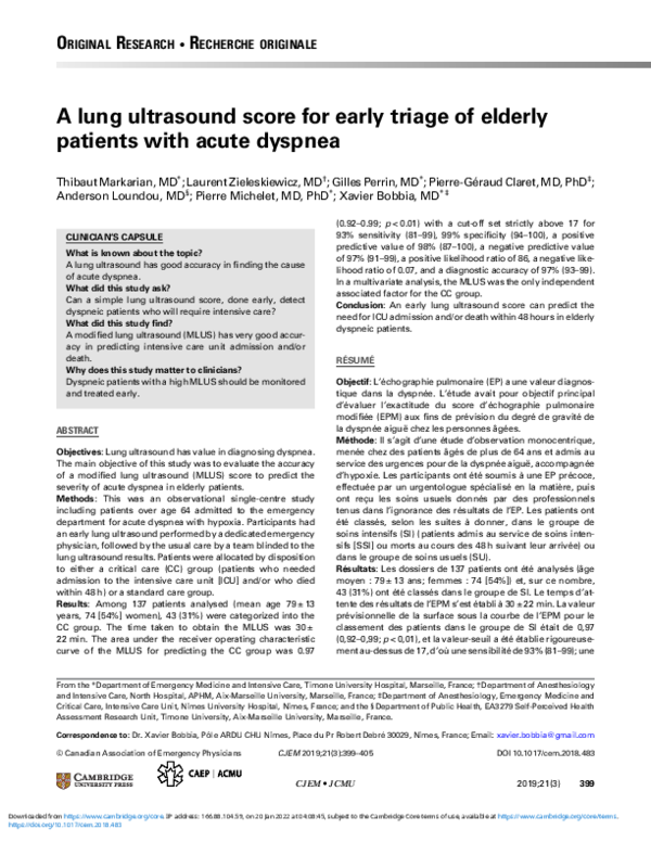 (PDF) A lung ultrasound score for early triage of elderly patients with ...