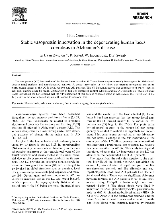 (PDF) Stable vasopressin innervation in the degenerating human locus ...