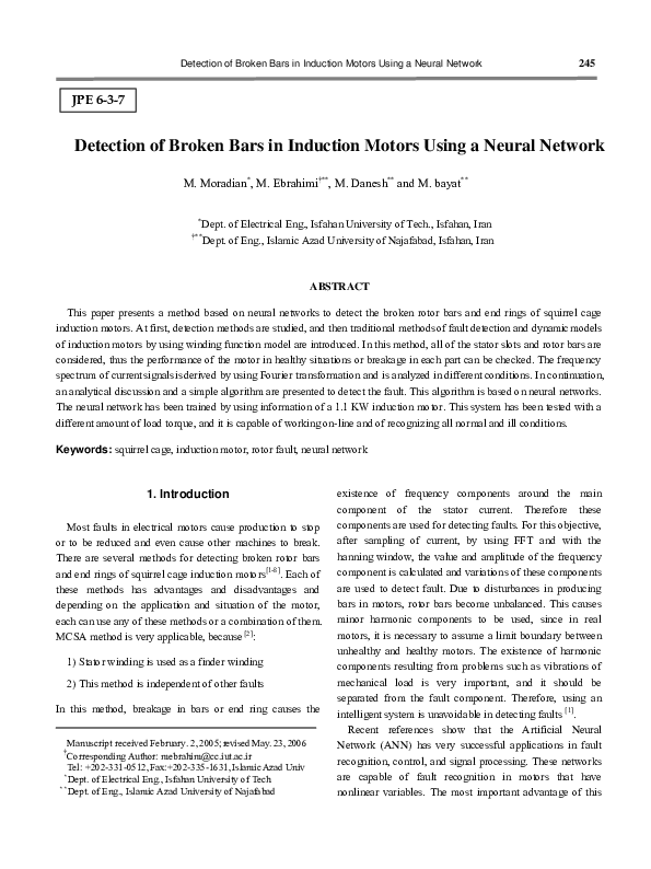 (PDF) Detection of Broken Bars in Induction Motors Using a Neural Network