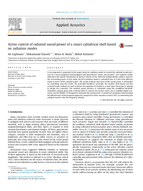 (PDF) Active control of radiated sound power of a smart cylindrical ...