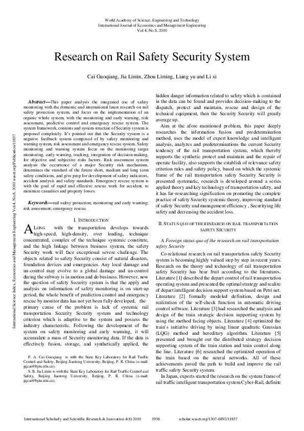 (PDF) Research on Rail Safety Security System