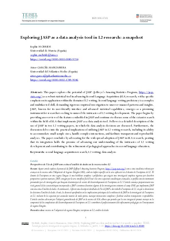 (PDF) Exploring JASP as a data analysis tool in L2 research: a snapshot