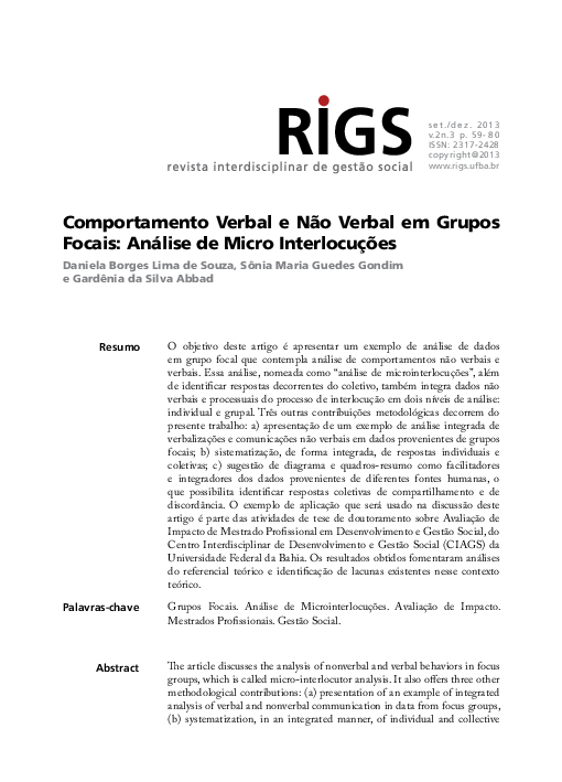 (PDF) Comportamento Verbal e Não Verbal em Grupos Focais: Análise de ...
