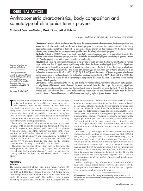 (PDF) Anthropometric characteristics, body composition and somatotype ...