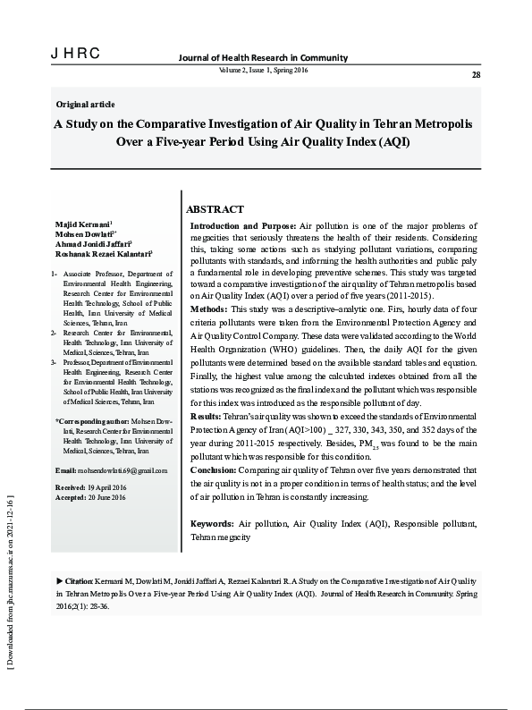 (PDF) A Study on the Comparative Investigation of Air Quality in Tehran ...