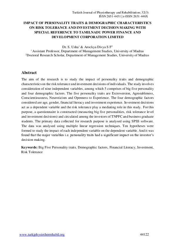 (PDF) IMPACT OF PERSONALITY TRAITS & DEMOGRAPHIC CHARACTERISTICS ON ...