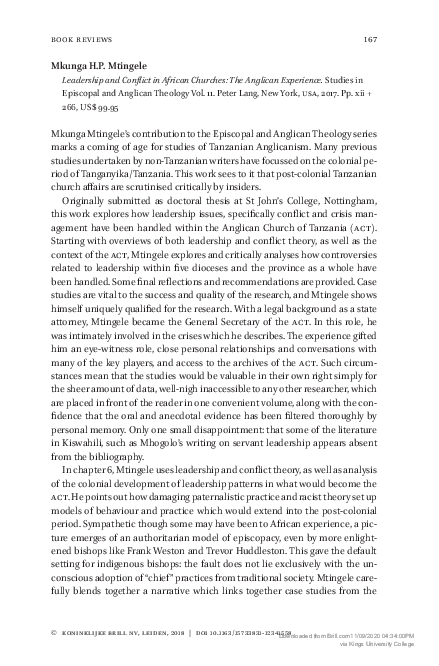 (PDF) Leadership and Conflict in African Churches: The Anglican ...