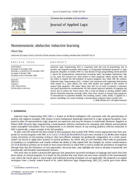 (PDF) Nonmonotonic abductive inductive learning
