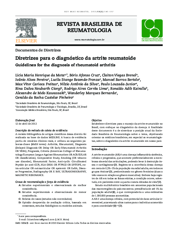 (PDF) Guidelines for the diagnosis of rheumatoid arthritis