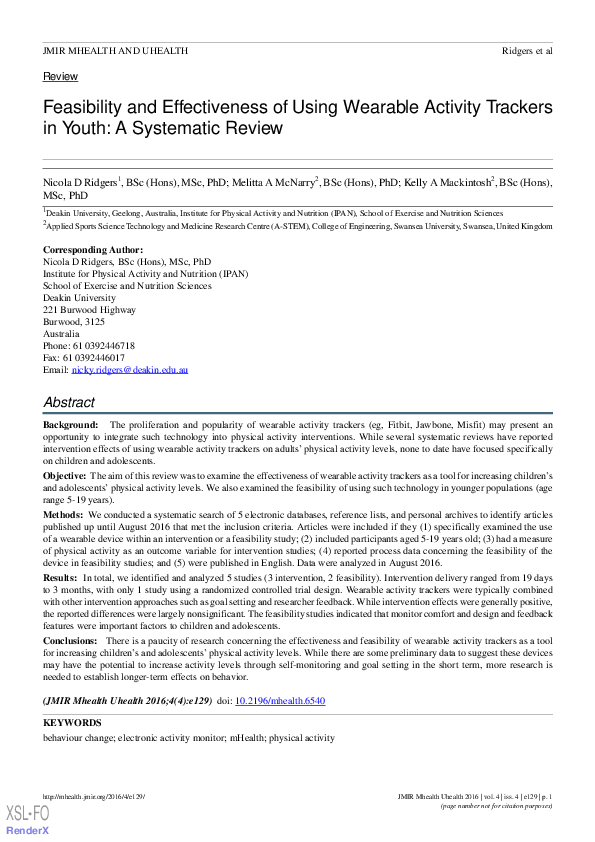 (PDF) Feasibility and Effectiveness of Using Wearable Activity Trackers ...