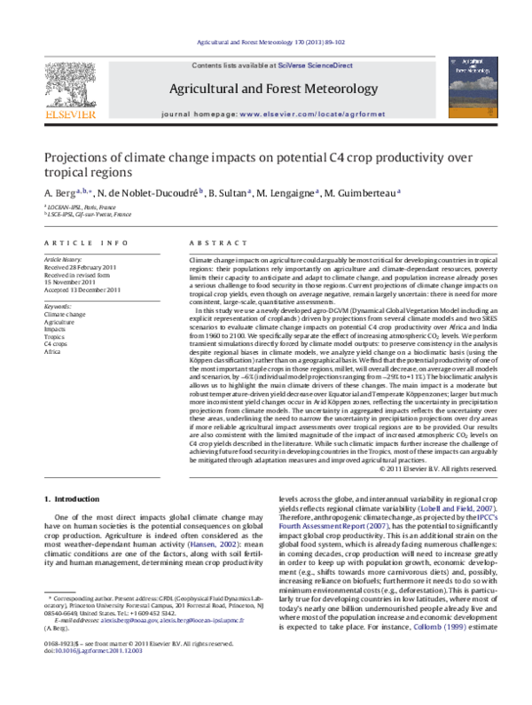 (PDF) Projections of climate change impacts on potential C4 crop ...