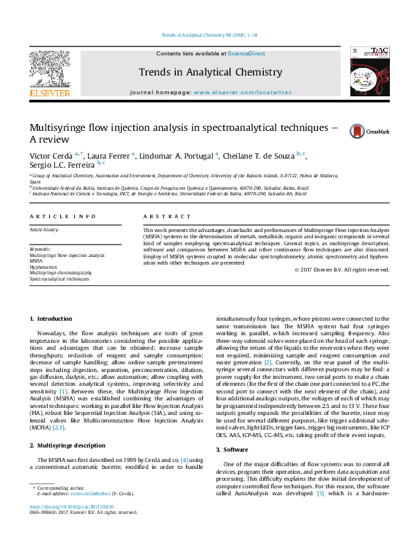 (PDF) Multisyringe flow injection analysis in spectroanalytical ...
