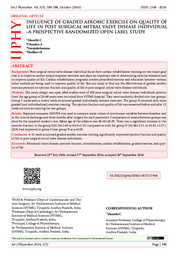 (PDF) Influence of Graded Aerobic Exercise on Quality of Life in Post ...