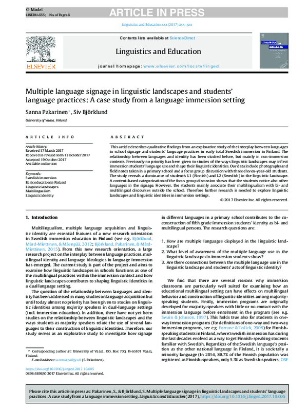 (PDF) Multiple language signage in linguistic landscapes and students ...