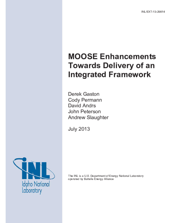 (PDF) MOOSE Enhancements Towards Delivery of an Integrat