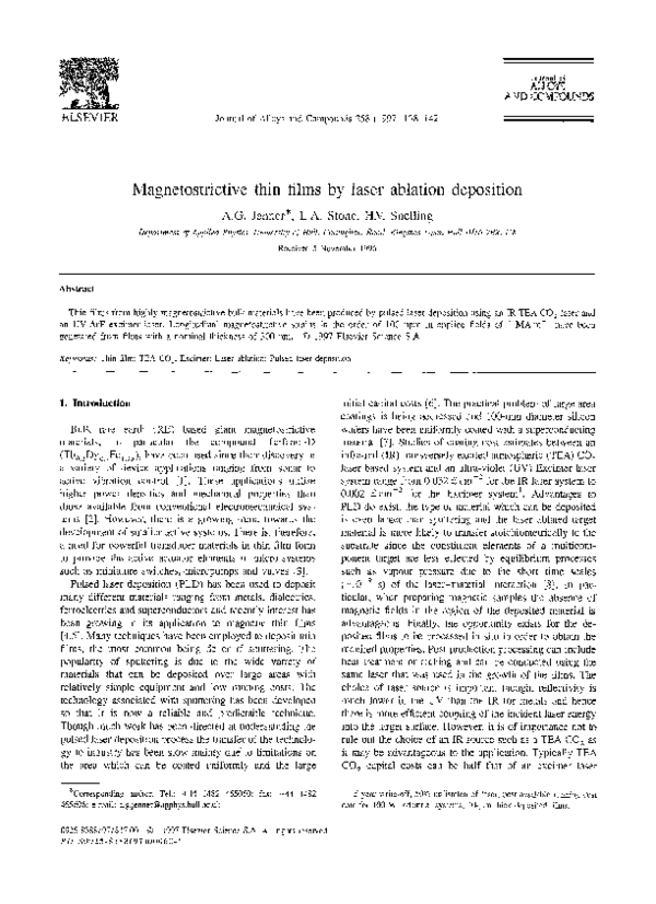 (PDF) Magnetostrictive thin films by laser ablation deposition