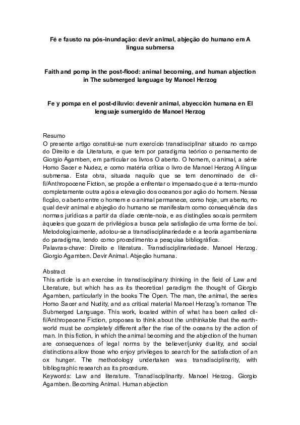 (PDF) Fé e fausto na pós-inundação: devir animal, abjeção do humano em ...
