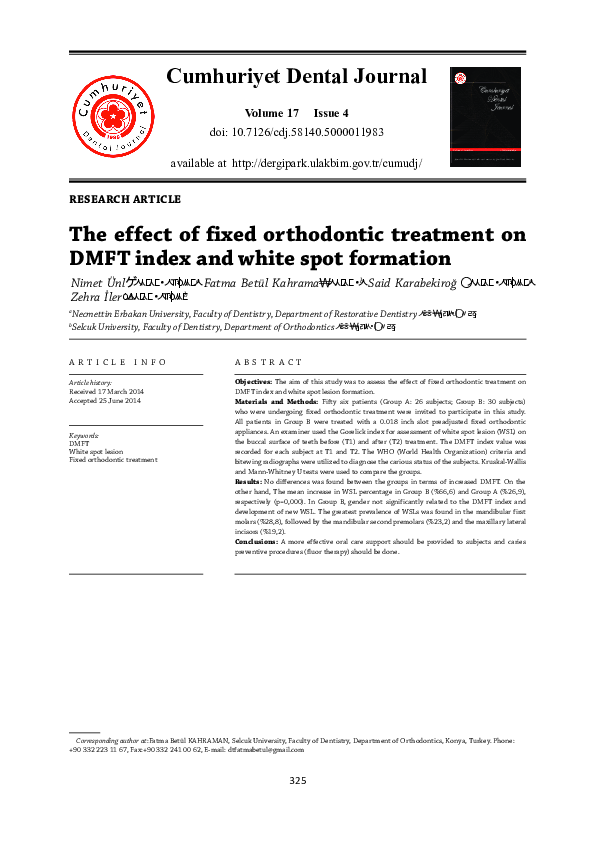 (PDF) The effect of fixed orthodontic treatment on DMFT index and white ...