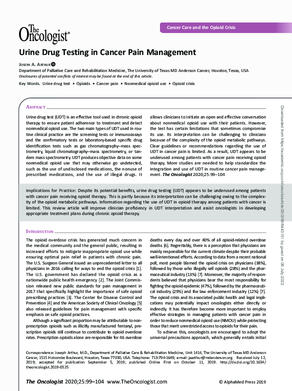 (PDF) Urine Drug Testing in Cancer Pain Management