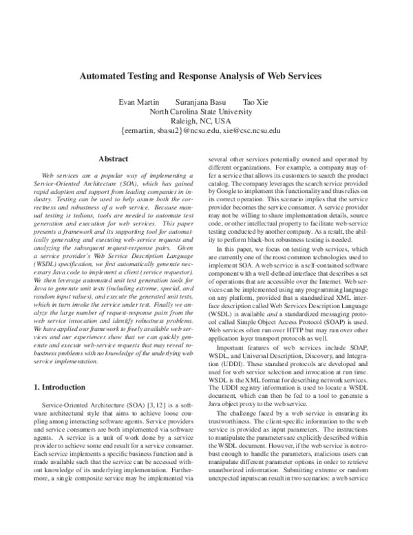 (PDF) Automated Testing and Response Analysis ofWeb Services