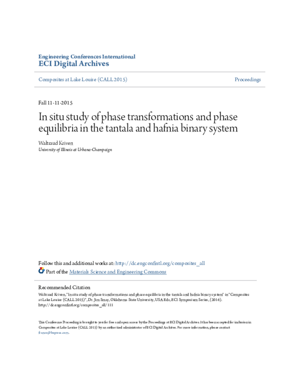 (PDF) In situ study of phase transformations and phase equilibria in ...