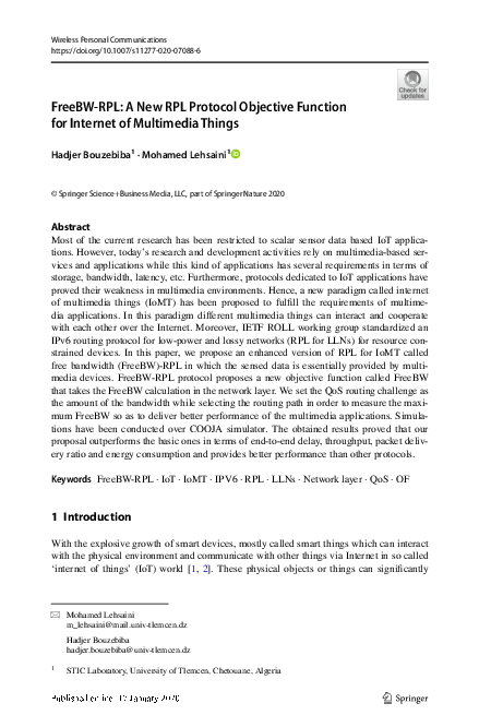 (PDF) FreeBW-RPL: A New RPL Protocol Objective Function for Internet of ...