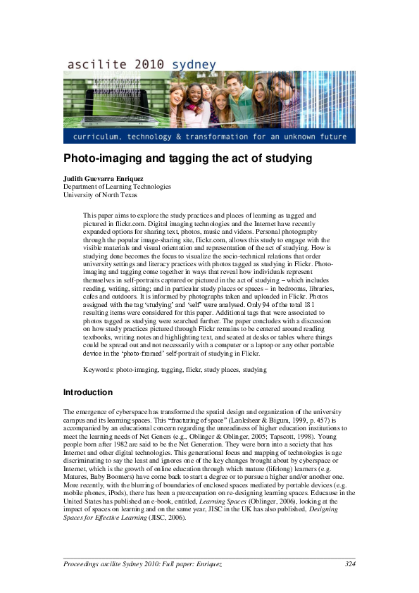 (PDF) Photo-imaging and tagging the act of studying