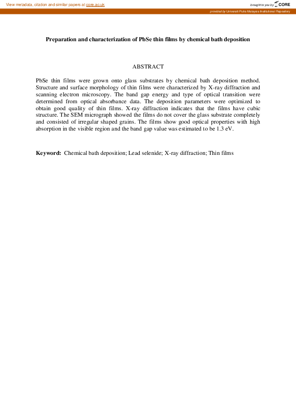 (PDF) Preparation and characterization of PbSe thin films by chemical ...