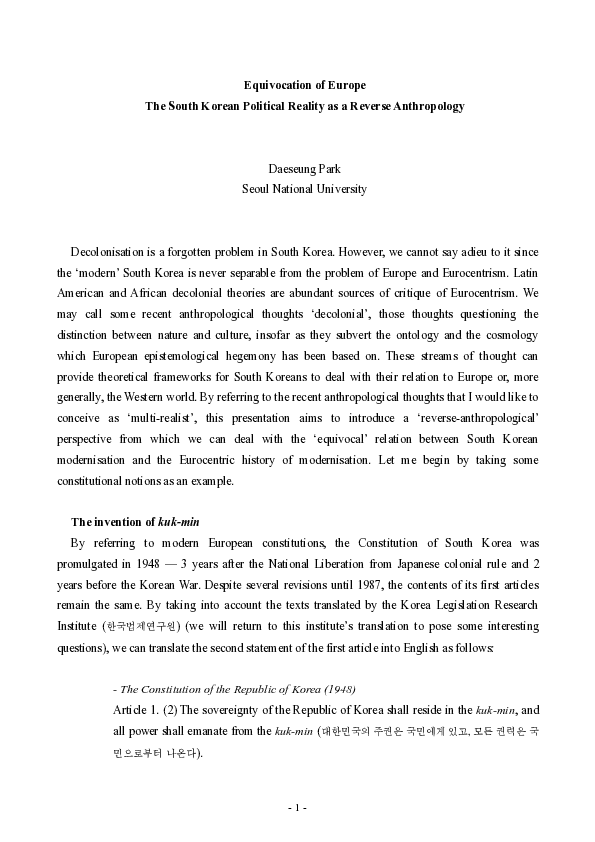 (PDF) Equivocation of Europe - The South Korean Political Reality as a ...